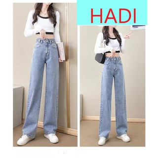 [ XANH NGỠ NGÀNG ] QUẦN JEAN ỐNG RỘNG NỮ LƯNG CAO 2 NÚT 2 ĐAI MÀU XANH NHẠT LAI CUỐN CAO CẤP HADI ĐỦ SIZE FORM RỘNG MÁT