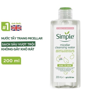 Nước tẩy trang Simple Micellar Cleansing Water 200ml dành cho da nhạy cảm