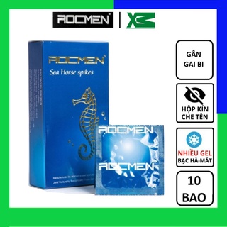 Bao cao su Rocmen Sea Horse xanh bạc hà - bcs bao cao su gai bi kéo dài thời gian, chống xuất tinh sớm - Hộp 10 cái