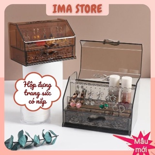Hộp đựng trang sức IMA Store có nắp và ngăn kéo chống bụi - Kệ đựng mỹ phẩm nhiều ngăn tiện lợi
