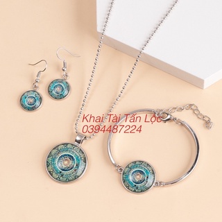 Bộ bông tai , dây chuyền và vòng tay hoa Mandala biểu tượng Phật Giáo