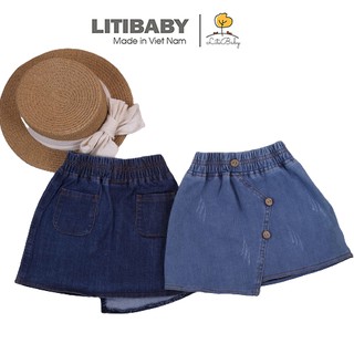 Chân váy bò LITIBABY bé gái cúc lệch litibaby, cho bé từ 11-42kg. Chất bò siêu đẹp mềm mại, đanh tay, kiểu dáng dễ mặc
