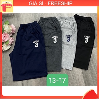 Quần đùi bé trai 12-16 tuổi vải cotton thêu số 3, Quần cộc cho bé co giãn thấm hút mồ hôi