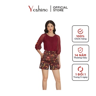 Quần Short Nữ YOSHINO Dáng Sooc In Hoa Nền Mận, Có Đai Bọc Vòng Eo, Chất Lụa Tinh Tế, Sang Trọng 1176142612