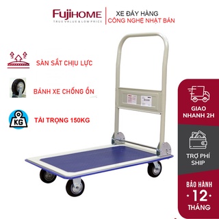 Xe đẩy hàng 4 bánh gấp gọn chở 100kg Nhập Khẩu FUJIHOME SH150, xe kéo hàng gấp gọn đa năng sàn thép,bánh cao su chống ồn