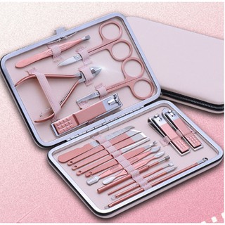 BỘ DỤNG CỤ CẮT TỈA MÓNG ĐA NĂNG 18 CHI TIẾT HỘP HỒNG SIÊU ĐẸP SANG CHẢNH SỬ DỤNG