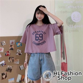 Áo croptop thun nữ Breakfast 69, áo thun nữ HLFashion