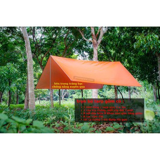 Combo Tấm tăng/tarp 3x3m kèm 2 cây trụ 8 cọc 8 dây 8 khoá