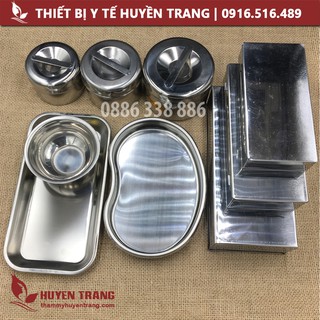 Bộ Khay Inox Dụng Cụ Y Tế Spa: Khay Quả Đậu, Hộp Inox Chữ Nhật Có Nắp, Bát Inox, Trụ Đựng Panh Kéo Y Tế...