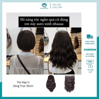 Tóc giả nữ chữ u xoăn sóng đẹp, 40cm, sợi tơ mềm mượt, loại 1. ku17
