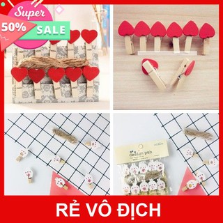 [XÃ KHO] BỘ 10 KẸP GỖ HÌNH TRÁI TIM MÀU ĐỎ - HÌNH THỎ HEO TRẮNG [HCM]