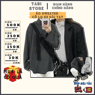 Áo sweater unisex  𝑭𝑹𝑬𝑬𝑺𝑯𝑰𝑷  Áo dài tay cổ lọ thun cotton dáng rộng dưới 75kg TABI STORE - Áo sweater cổ lọ
