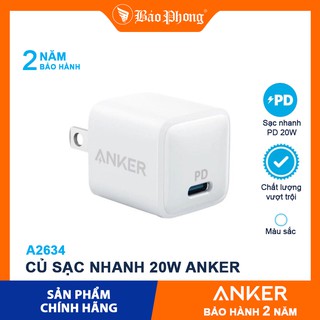 Củ Sạc Nhanh PD 20W Anker A2634 PowerPort Nano cho iPhone IP 11 12  Pro 7 8 plus X Xs max iPad Air mini cóc cốc cục