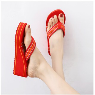 Dép Tông Nữ Xỏ Ngón Đế Cao 5,5Cm Quai Thổ Cẩm Độc Đáo