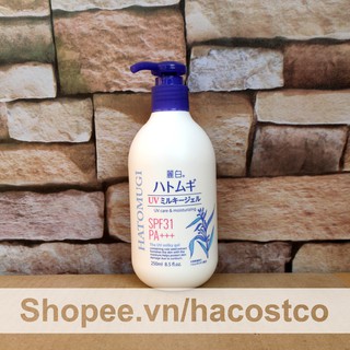 Sữa Dưỡng Thể Chống Nắng Hatomugi UV Milky Gel  SPF31 PA+++ ý dĩ Nhật Bản 250ml - UV Care &amp; Moisturizing