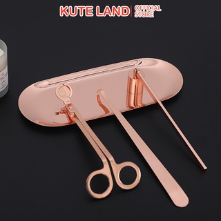Combo Phụ Kiện Đế Đựng - Kéo Cắt Bấc Nến - Chuông Dập Nến - Khêu Kim Loại Dành Cho Người Chơi Nến Thơm