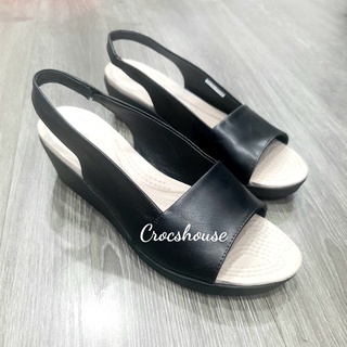 (Chính hãng) Sandal xuồng crocs nữ quai ngang da cao cấp, giày cao gót cross 5 phân slingback màu đen - Crocs house