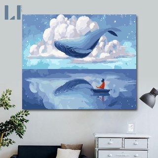 Tranh sơn dầu số hoá có khung động vật LIM Art -Tranh tô màu theo số trừu tượng cá voi T611