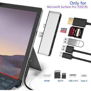 Surface Pro 7 Dock USB C Hub, Đế nhôm 6 trong 2 Microsoft Surface Pro 7 với Bộ chuyển đổi HDMI 4K + Cổng truyền dữ liệu &amp; âm thanh USB C + 2 USB 3.0 + Đầu đọc thẻ SD / TF, Bộ chuyển đổi