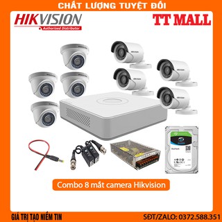 {Giá hủy diệt} Trọn Bộ 8 Camera Quan Sát Hikvision 2.0 megapixel Full HD 1080P kèm HDD 500G và full phụ kiện lắp đặt