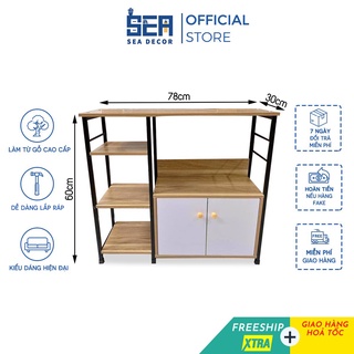 Kệ để lò vi sóng, kệ nhà bếp SEA DECOR gỗ tự nhiên cao cấp kiểu dáng Hàn Quốc 78x70CM, chống thấm nước, mối mọt, gỉ sét
