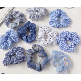 Scrunchie buộc tóc tone màu xanh dương phong cách Hàn Quốc dành cho nữ