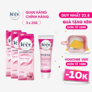 [Mã FMCGVEET52 giảm 8% đơn 250k] Bộ 3 Kem tẩy lông cho da thường Veet Silk Fresh 25g/tuýp