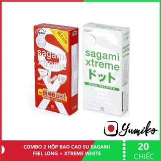 Combo 2 Hộp Bao Cao Su Gân Gai SAGAMI Xtreme White &amp; BCS Feel Long Gai, Xuất xứ Nhật Bản