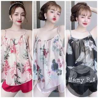 Bộ ngủ voan phối quần satin - Đồ bộ nữ lụa loại 1 cao cấp không nhăn
