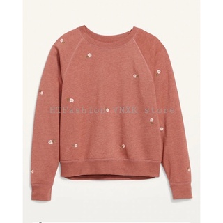 [VNXK OLDUNAVY] ÁO NỈ UNISEX CỔ TRÒN HÌNH THÊU HOA HỒNG