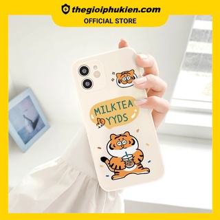 Ốp lưng iphone cạnh vuông Hổ trà sữa dành cho iphone 6 đến 14promax - E161