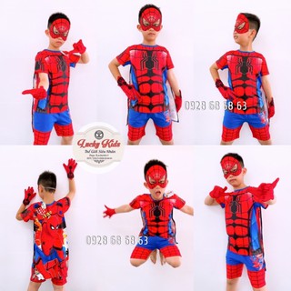 TẶNG CHOÀNG + MẶT NẠ Bộ quần áo người nhện Samkids- Bộ đồ hoá trang siêu nhân tay ngắn