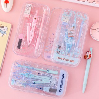 Bộ compa thước kẻ, tẩy chì, hộp đựng...dùng cho học sinh Aihao 7707