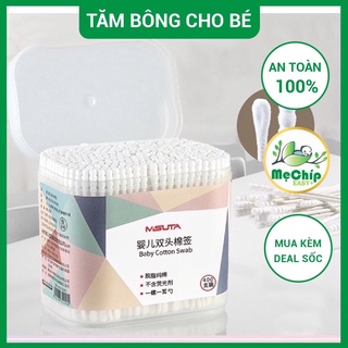 Tăm bông cho bé sơ sinh, bông tự nhiên, hộp 400 que Misuta cho bé