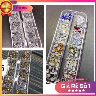 Khay đá nail, đá gắn móng mix nhiều màu, loại tốt bóng sáng đẹp