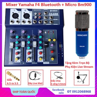 [Mã ELHACE giảm 4% đơn 300K] Combo Mixer Yamaha F4 Bluetooth, Và Micro Thu Âm Bm-900 hát Karaoke Online Tiếng Cực Hay