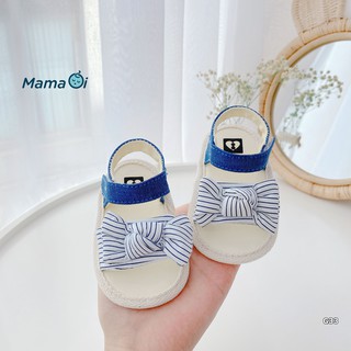 G33 Giày sandal cho bé dép tập đi mềm nhẹ form thoải mái bằng da mềm và nơ xanh có quai của Mama Ơi - Thời trang cho bé