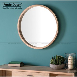 Gương khung gỗ tròn decor treo tường - 50cm