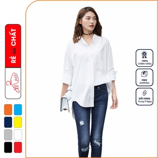 Áo sơ mi dáng rộng nữ nam trơn Basic Unisex Dài Tay trắng đen chất cotton lụa - MACboutique