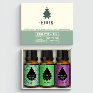 Set 3 Chai Tinh Dầu Xông Phòng Làm Việc Heber, Cao Cấp Nhập Khẩu, Thiên Nhiên Nguyên Chất, Hương Thơm Dịu Nhẹ