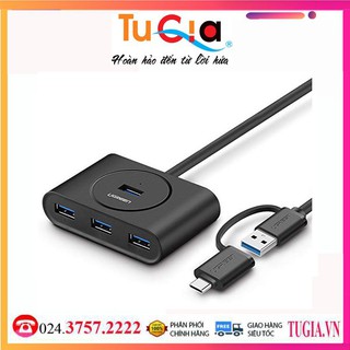Bộ Chia USB 3.0 4 Cổng + USB Type - C Ra 4 Cổng USB 3.0 UGREEN 40850 - Hàng Chính Hãng