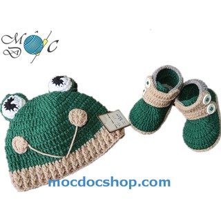 Giày nón len handmade cho bé trai - ếch xanh - 0-12 tháng