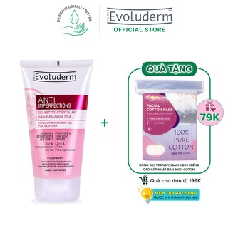 Gel tẩy tế bào chết và rửa mặt Evoluderm giúp che khuyết điểm, ngừa mụn đầu đen dành cho da dầu mụn 150ml