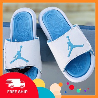 Dép jordan hydro jd6 [Hàng sẵn + Tặng hộp] dép quai ngang dán xé bóng rổ nam nữ màu trắng xanh kèm tem tag mác đầy đủ