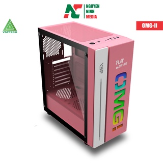 Vỏ Case Gaming VSP OMG-II ATX Pink (Màu Hồng) - Sẵn LED RGB Mặt Trước - Hàng Chính Hãng