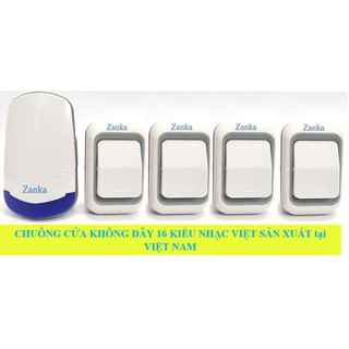 Bộ 4 nút nhấn 1 chuông cửa không dây không Zanka TP-717