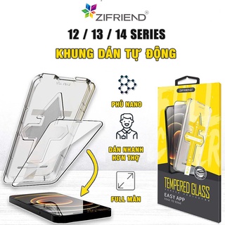 Kính cường lực Iphone 12 Pro Max / 13 Pro Max / 14 Pro Max chính hãng Zifriend khung dán tự động full màn hình