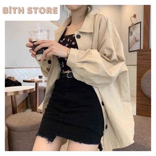 Áo khoác kaki nữ tay phồng form rộng kiểu dáng cardigan túi hộp unisex