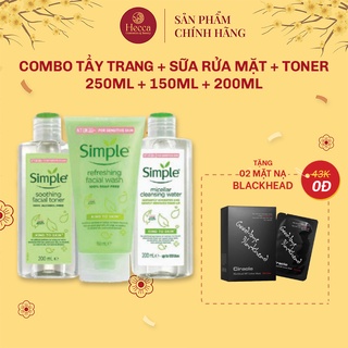 Combo Nước tẩy trang Simple (200ml) + Nước Cân Bằng Da Simple (200ml) + Sữa rửa mặt Simple 150ml