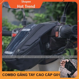 COMBO túi Grap treo đầu xe máy kèm găng tay xe máy SWAT G01 - Túi dọc treo đầu xe máy cảm ứng chạy shipper - Grab